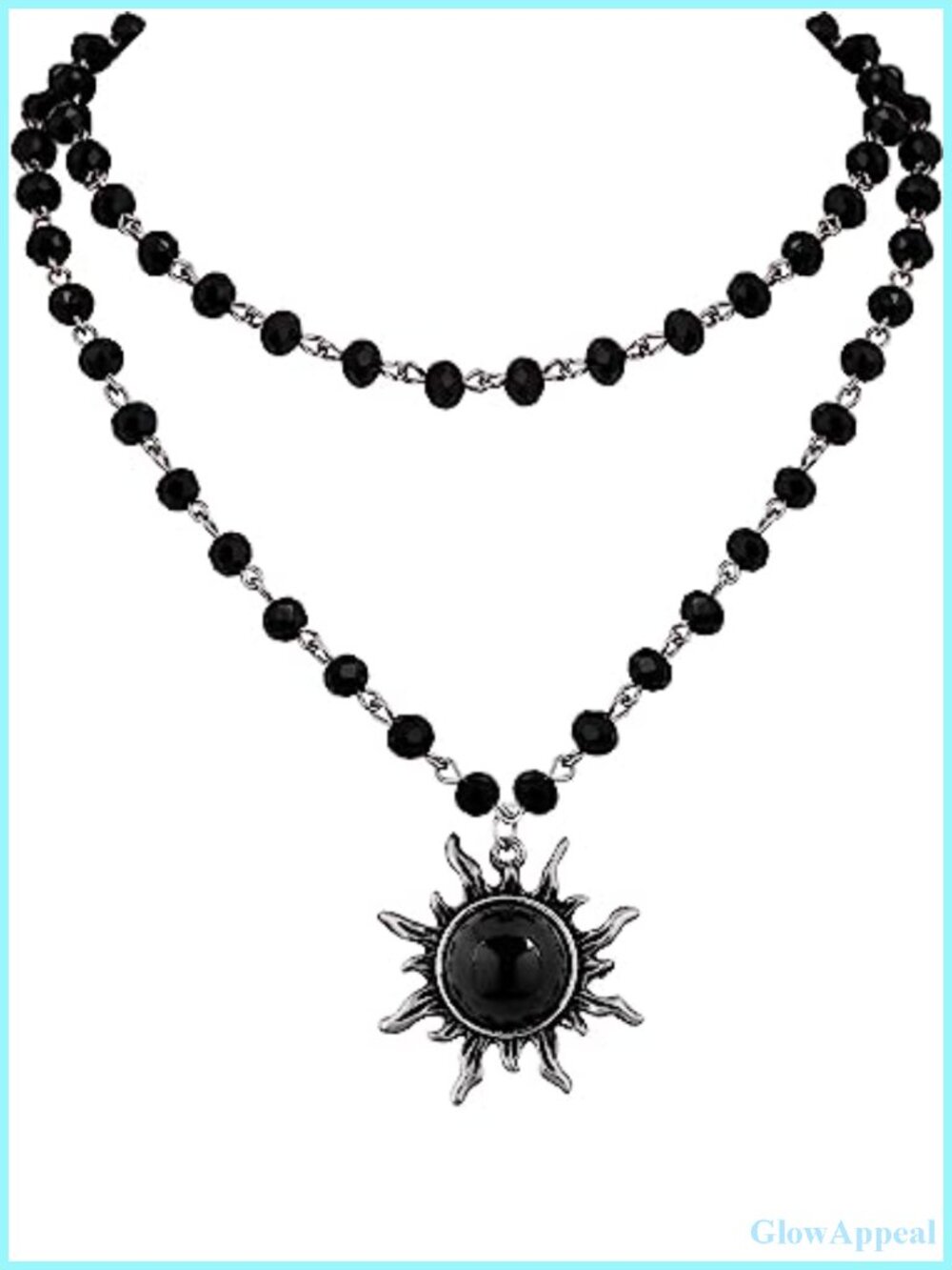 Gothic Sun Choker Necklace Zinc Alloy Onyx Crystal Layered